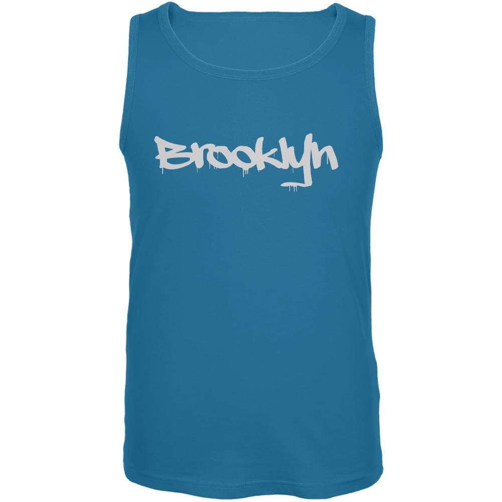 New York City Brooklyn Graffiti Turquoise Adult Tank Top Men's Tank Tops Old Glory 2X Blue