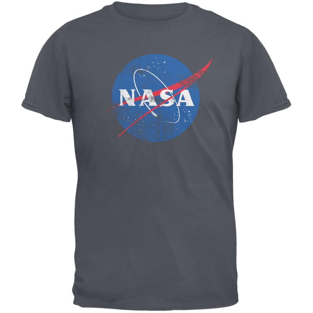 NASA Distressed Logo Charcoal Grey Adult T-Shirt Men's T-Shirts NASA 2XL Grey