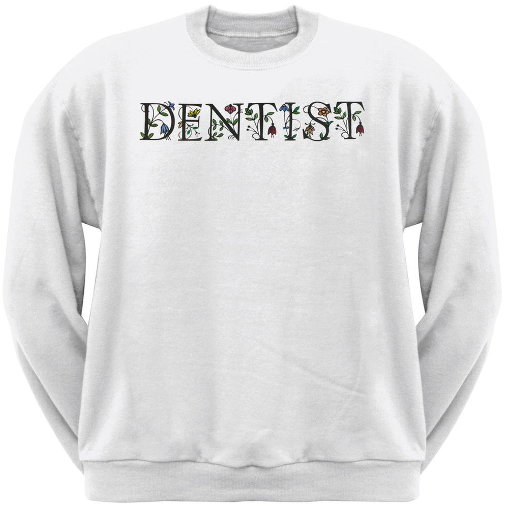 Dentist Floral Logo Adult Crew Sweatshirt Men's Sweatshirts Old Glory XL White