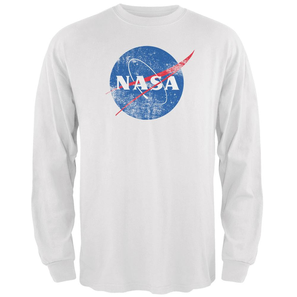 NASA Distressed Logo White Adult Long Sleeve T-Shirt Men's Long Sleeves NASA 2XL White