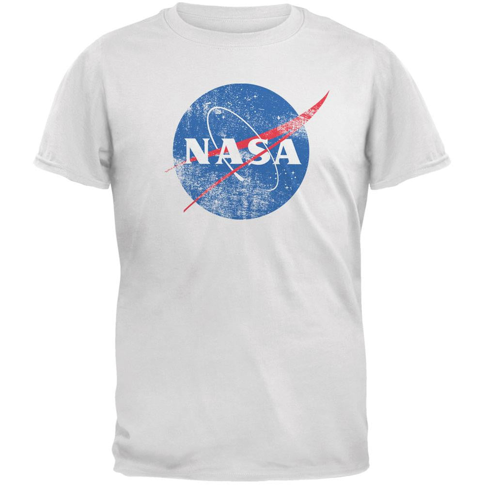 NASA Distressed Logo White Adult T-Shirt Men's T-Shirts NASA 2XL White