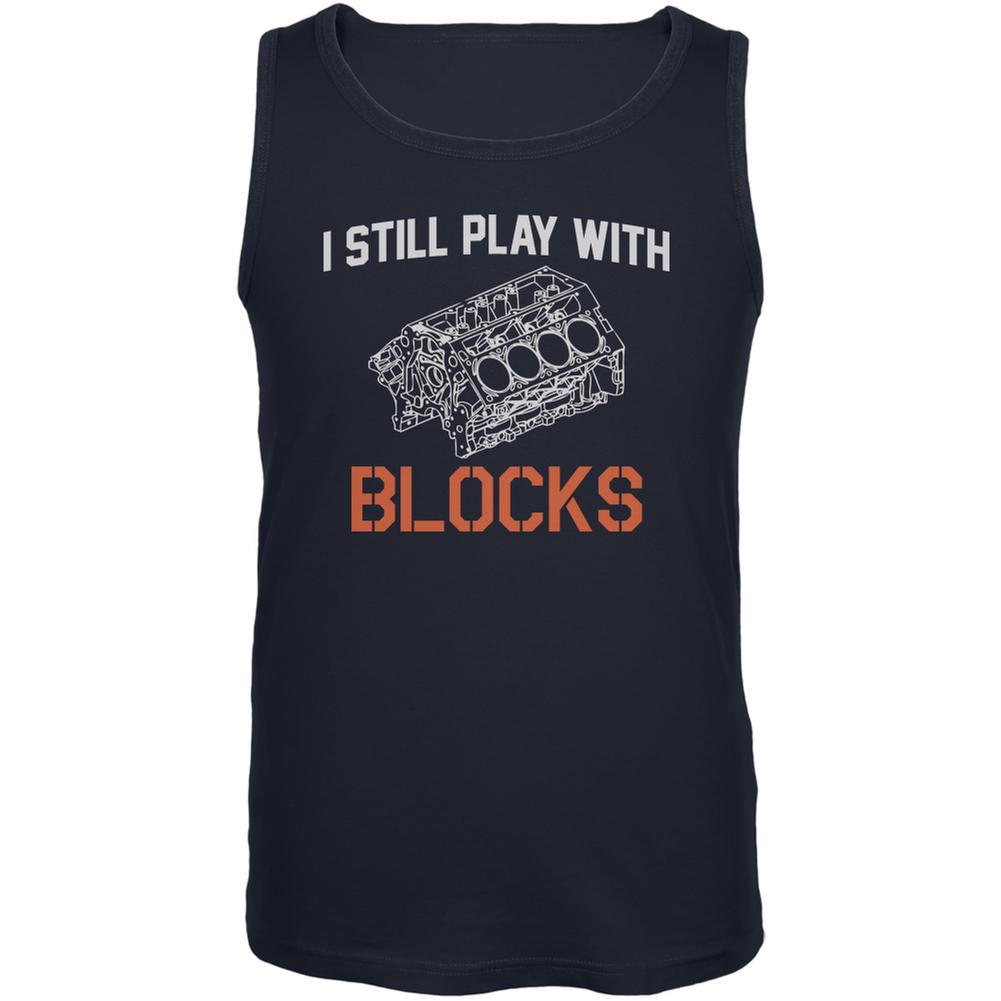 Auto Racing I Still Play With Blocks Navy Adult Tank Top Men's Tank Tops Old Glory 2XL Blue