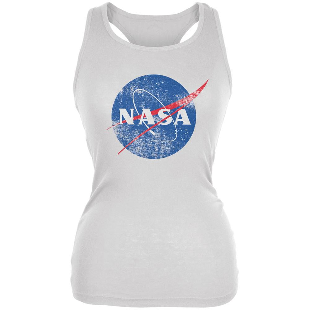 NASA Distressed Logo White Juniors Soft Tank Top Juniors Tank Tops NASA 2XL White