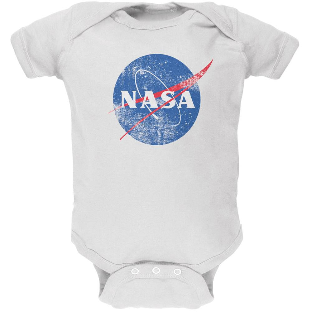 NASA Distressed Logo White Soft Baby One Piece Baby One Piece NASA 0-3M White