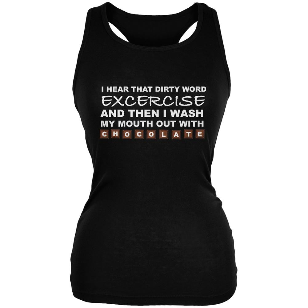 Excercise Is A Dirty Word Black Juniors Soft Tank Top Juniors Tank Tops Old Glory SM Black
