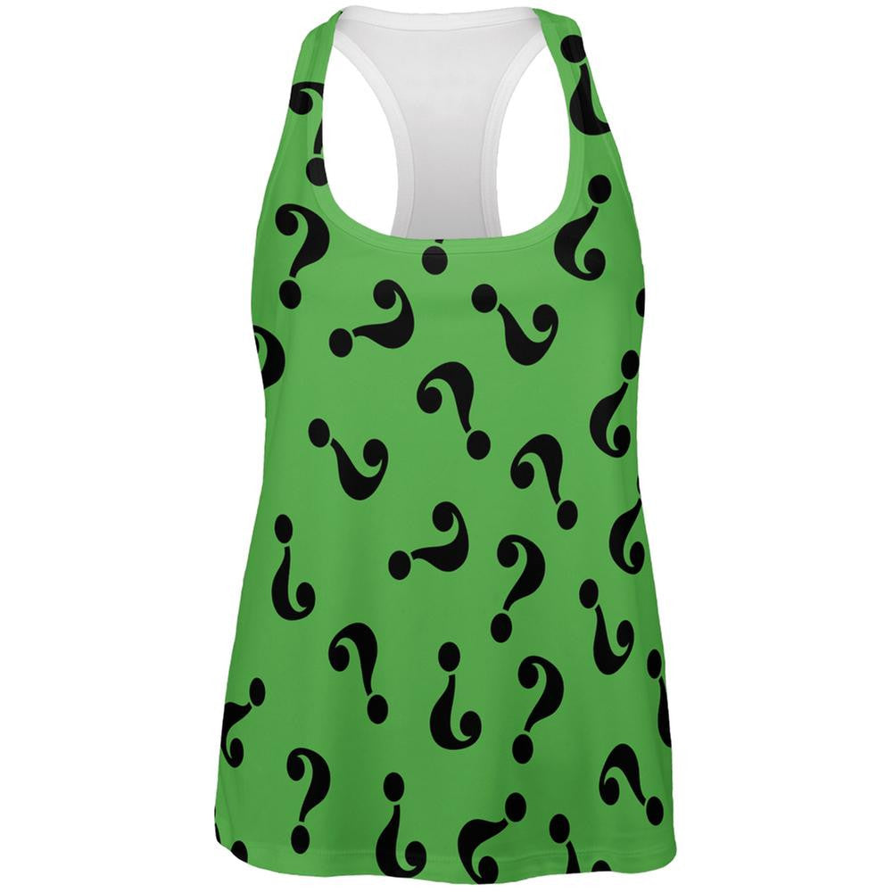 Halloween Riddle Me This Costume All Over Womens Racerback Tank Top Juniors Tank Tops Old Glory 2XL Multi