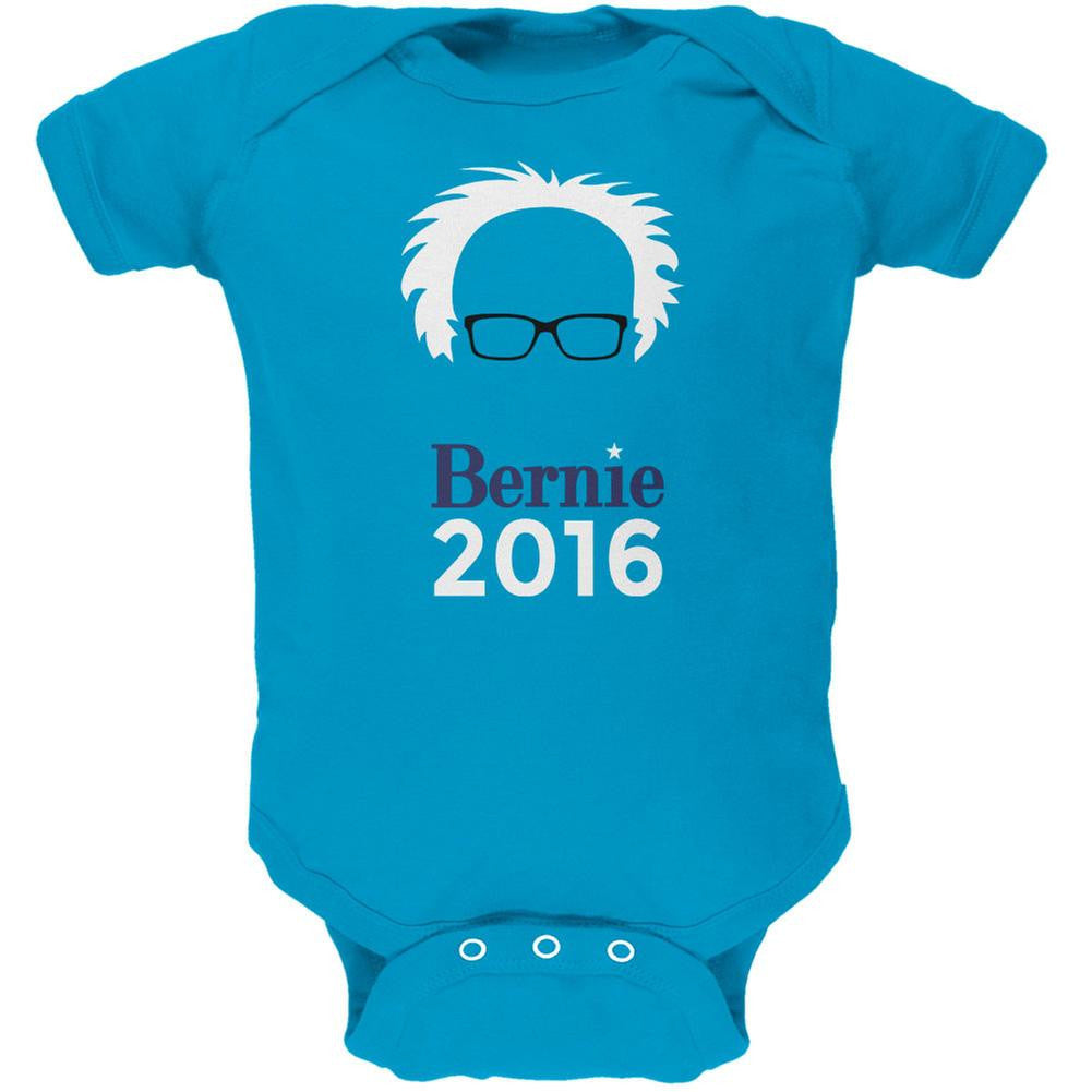 Election 2016 Bernie Sanders Hair Minimalist Turquoise Soft Baby One Piece Baby One Piece Old Glory 0-3M Blue