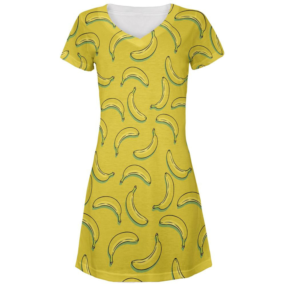 Bananas All Over Juniors V-Neck Dress Juniors Dresses Old Glory LG Multi