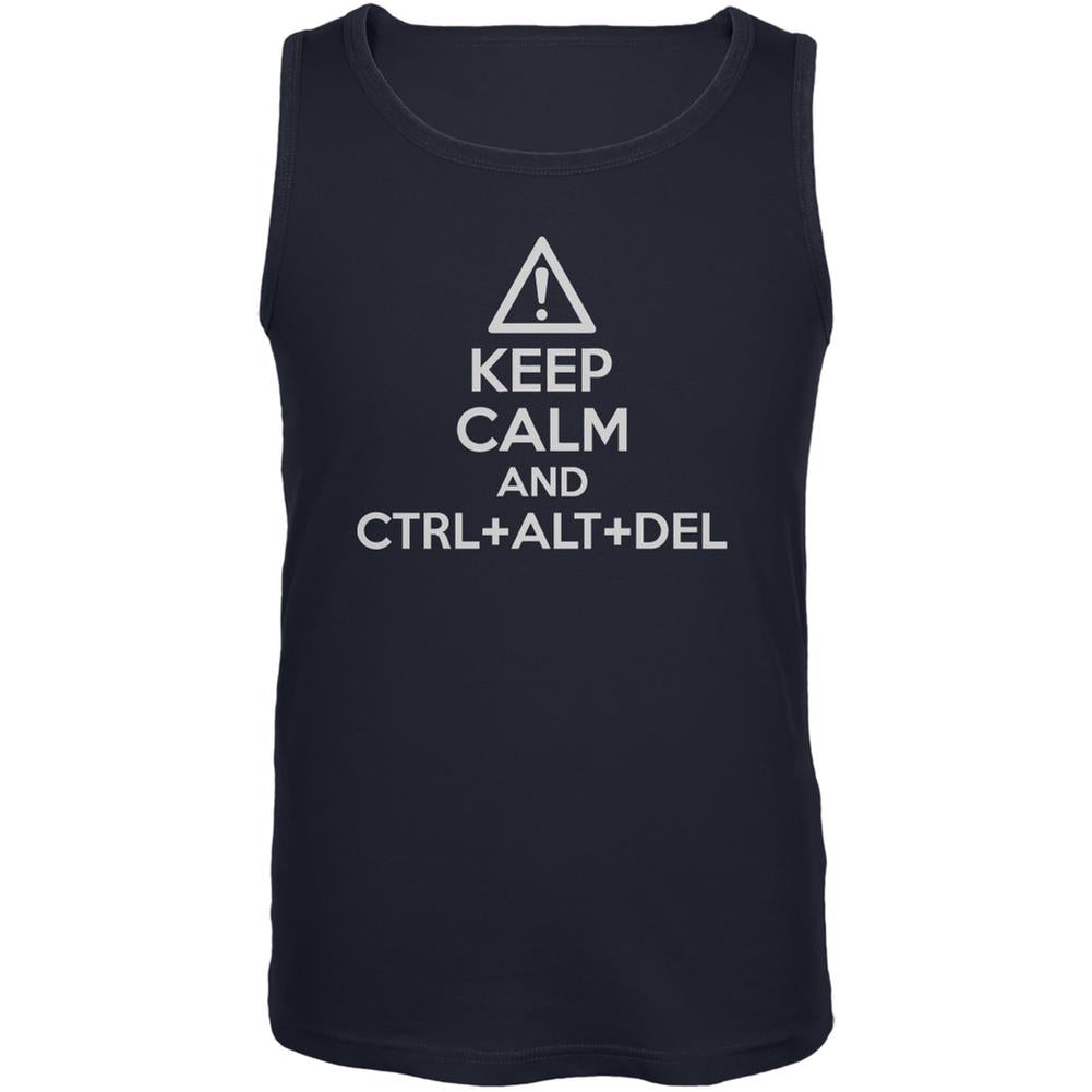 Keep Calm and Ctrl Alt Del Navy Adult Tank Top Men's Tank Tops Old Glory 2XL Blue