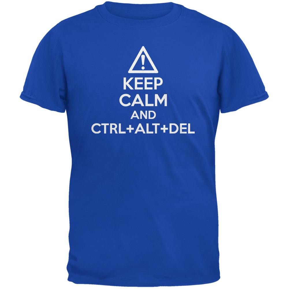 Keep Calm and Ctrl Alt Del Royal Adult T-Shirt Men's T-Shirts Old Glory 2XL Blue