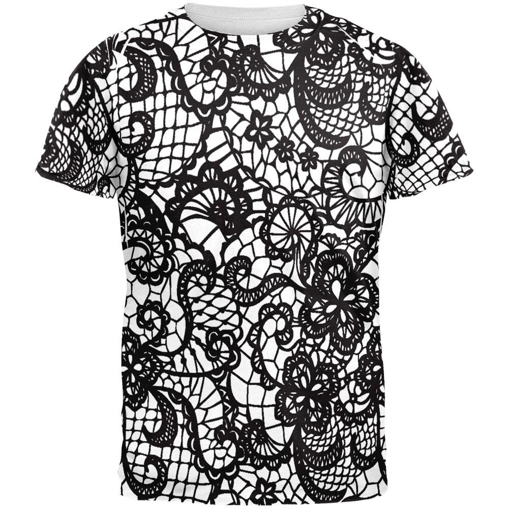Black And White Lace All Over Adult T-Shirt Men's T-Shirts Old Glory 2XL White