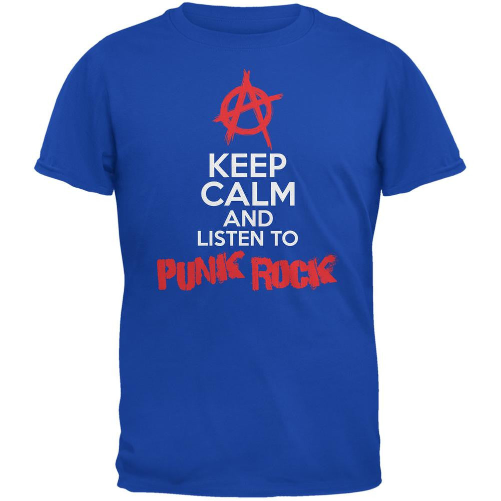 Keep Calm And Listen To Punk Rock Royal Adult T-Shirt Men's T-Shirts Old Glory 2XL Blue