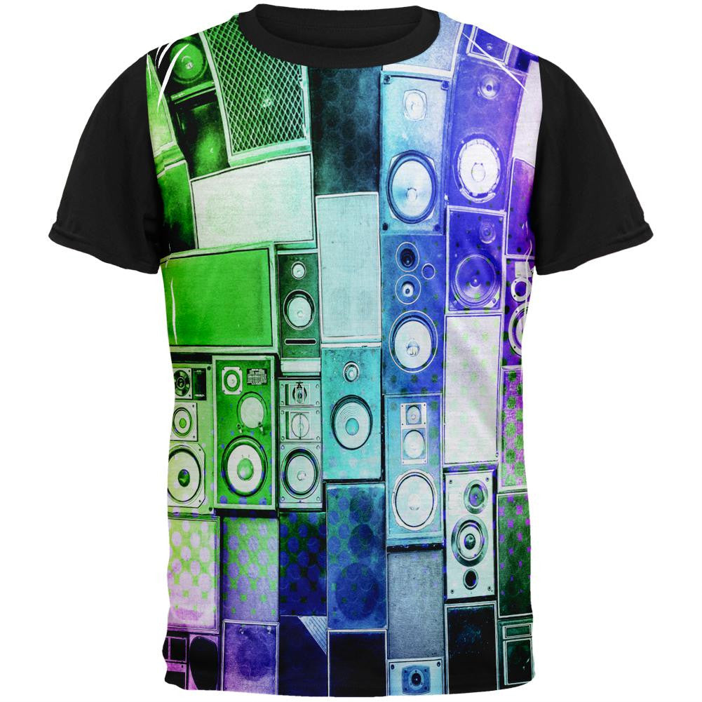 Retro Speakers Rainbow Adult Black Back T-Shirt Men's T-Shirts Old Glory SM White