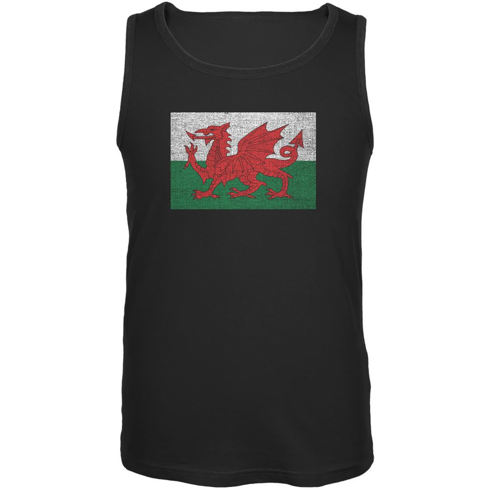 Welsh Flag Distressed Black Adult Tank Top Men's Tank Tops Old Glory 2XL Black