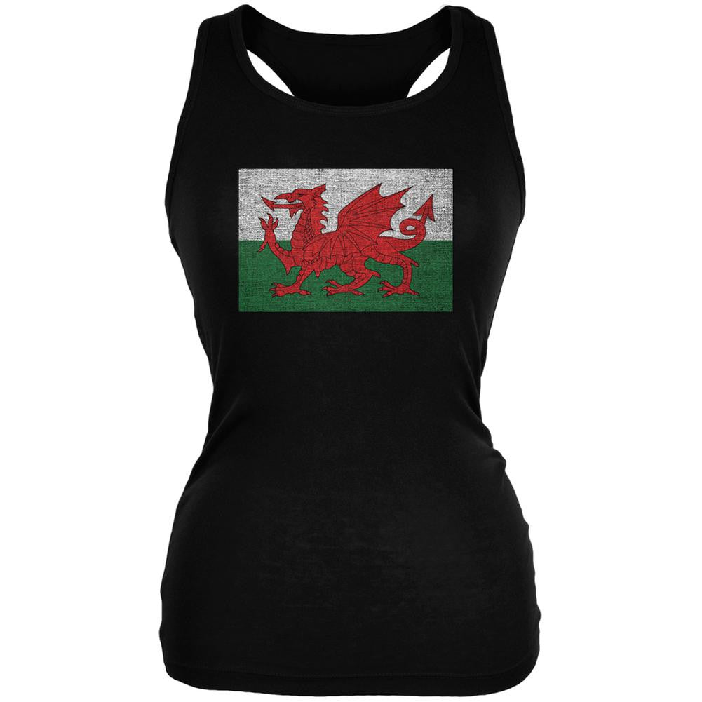 Welsh Flag Distressed Black Juniors Soft Tank Top Juniors Tank Tops Old Glory 2XL Black
