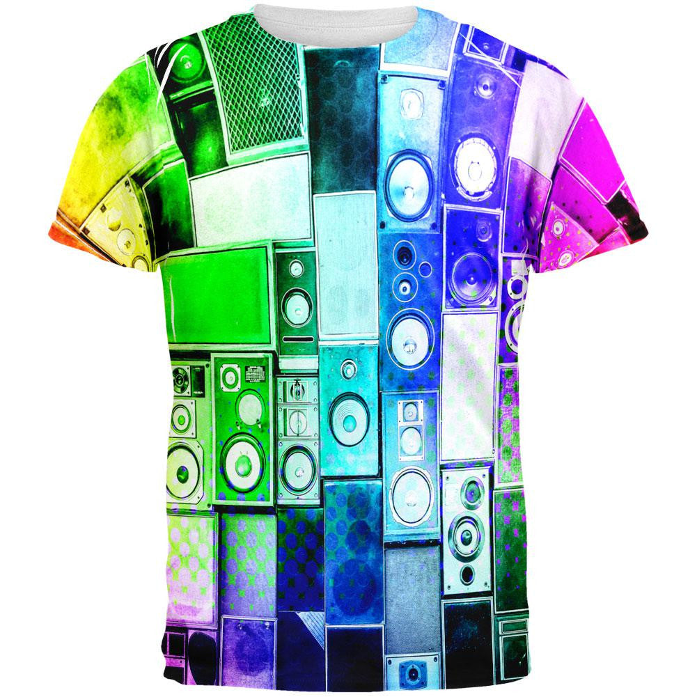 Retro Speakers Rainbow All Over Adult T-Shirt Men's T-Shirts Old Glory 2XL White