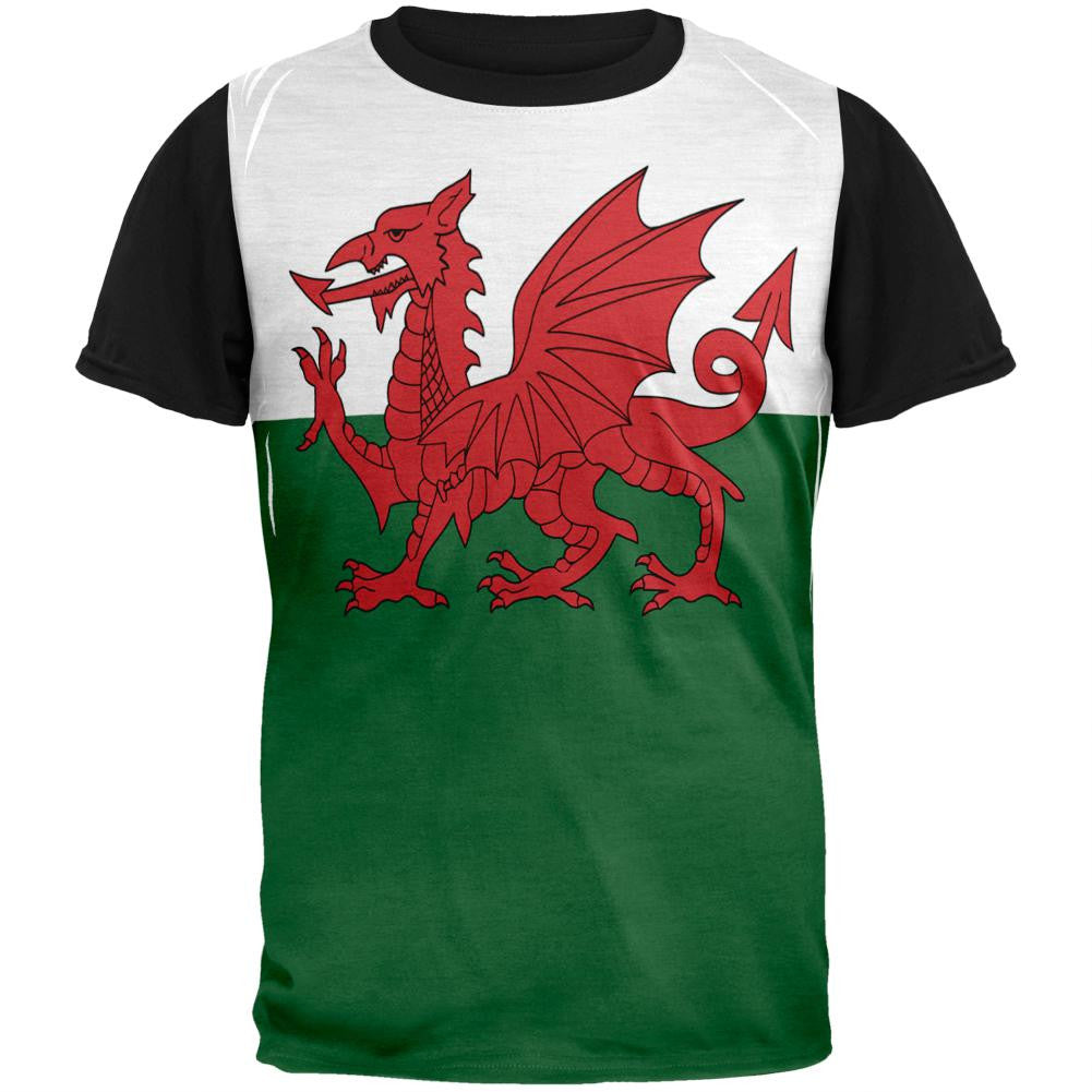 Welsh Flag Adult Black Back T-Shirt Men's T-Shirts Old Glory SM Multi