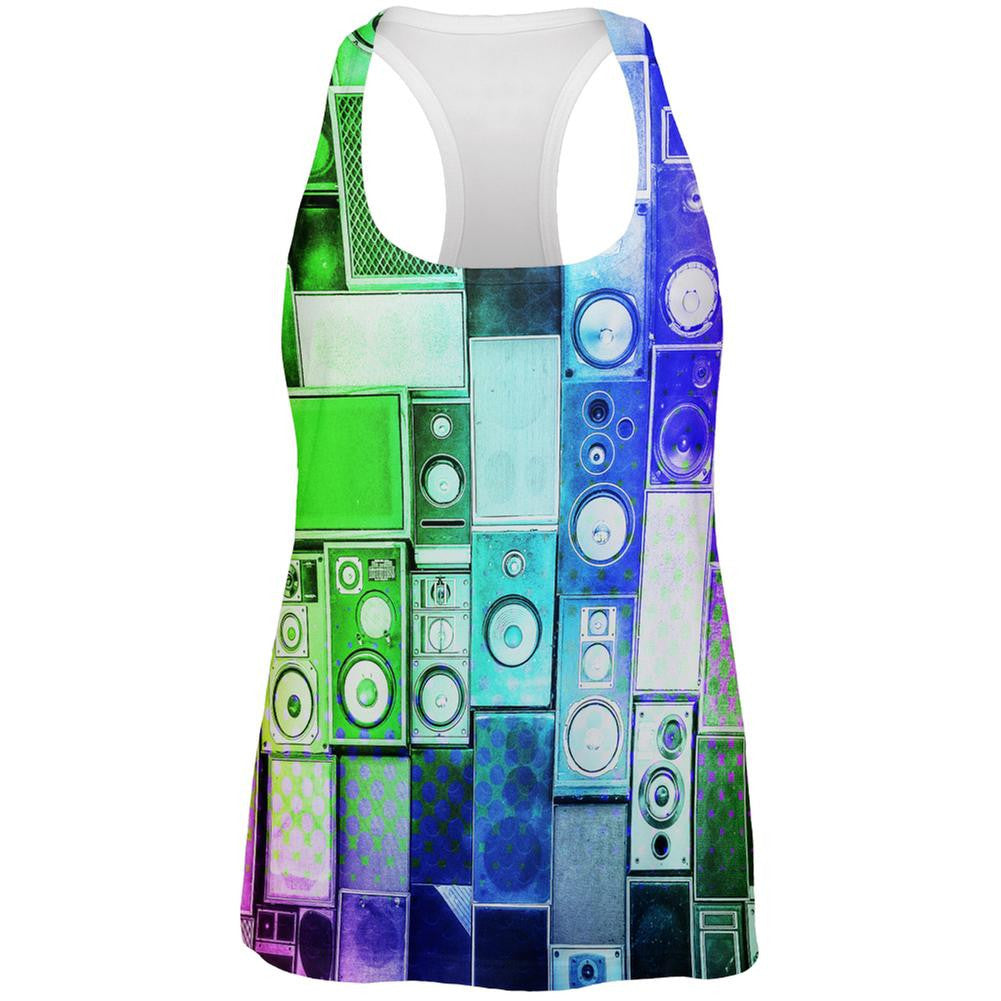 Retro Speakers Rainbow All Over Womens Racerback Tank Top Women's Tank Tops Old Glory 2XL White