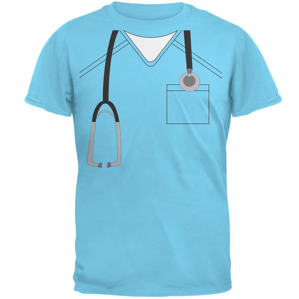 Halloween Doctor Scrubs Costume Sky Adult T-Shirt Men's T-Shirts Old Glory 2XL Blue
