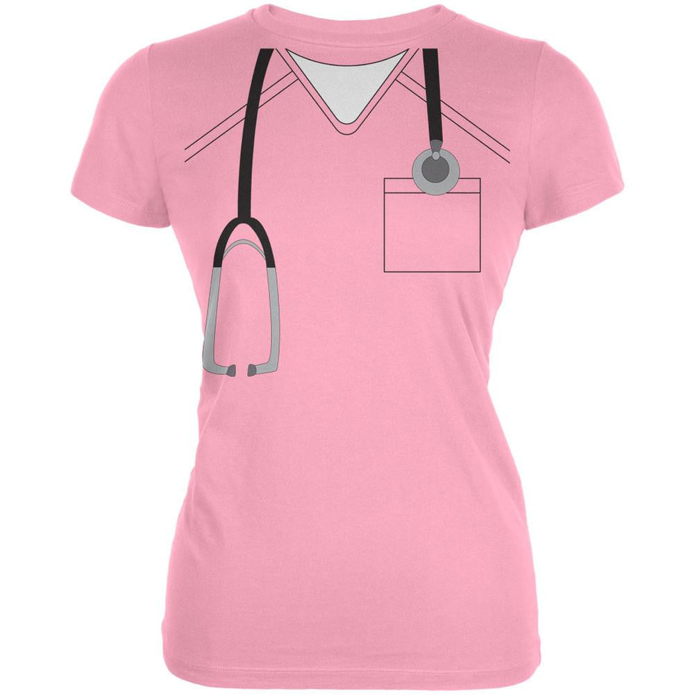 Halloween Doctor Scrubs Costume Light Pink Juniors Soft T-Shirt Juniors T-Shirts Old Glory LG Pink