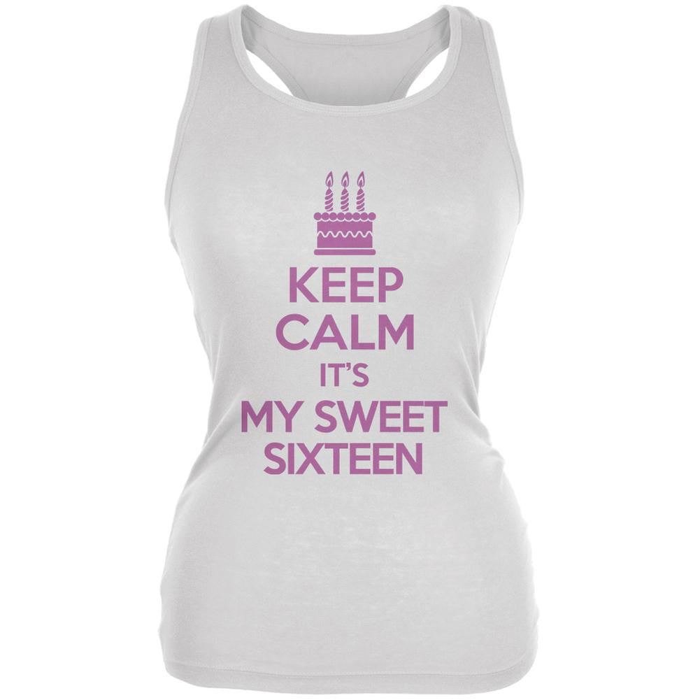 Keep Calm Sweet 16 White Juniors Soft Tank Top Juniors Tank Tops Old Glory 2XL White