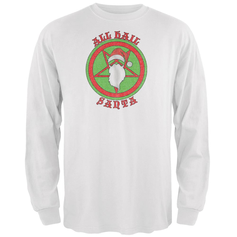 Christmas All Hail Santa Funny White Adult Long Sleeve T-Shirt Men's Long Sleeves Old Glory 2XL White