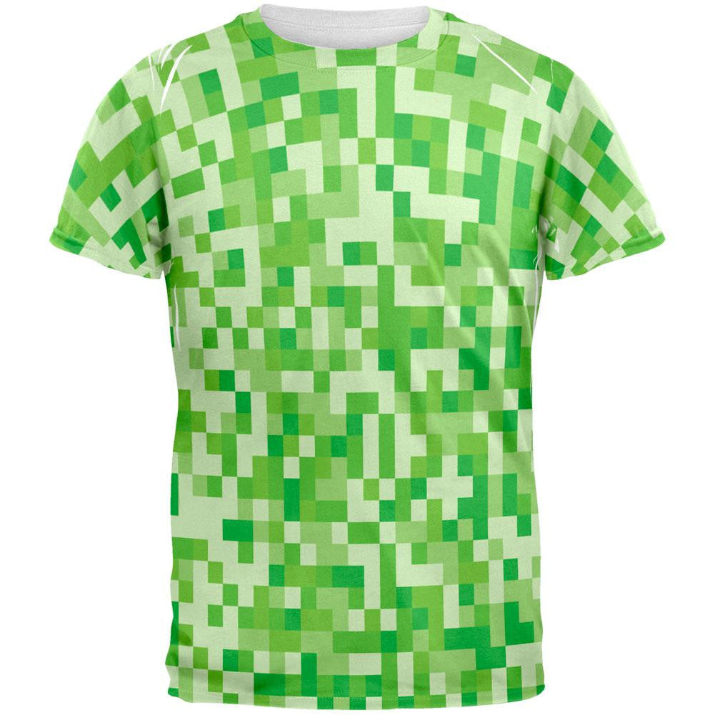 Green Pixels All Over Adult T-Shirt Men's T-Shirts Old Glory 2XL White