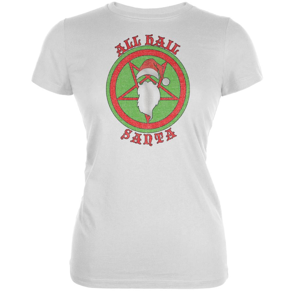 Christmas All Hail Santa Funny White Juniors Soft T-Shirt Juniors T-Shirts Old Glory 2XL White