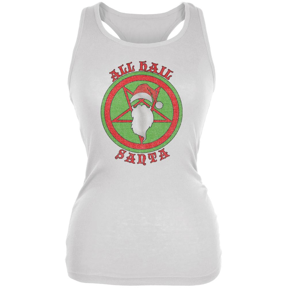 Christmas All Hail Santa Funny White Juniors Soft Tank Top Juniors Tank Tops Old Glory 2XL White
