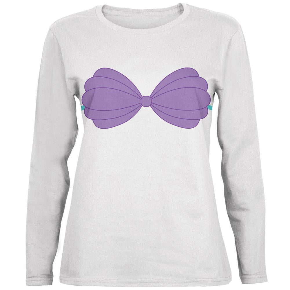 Halloween Purple Shell Bra Costume White Womens Long Sleeve T-Shirt Women's Long Sleeves Old Glory 2XL White
