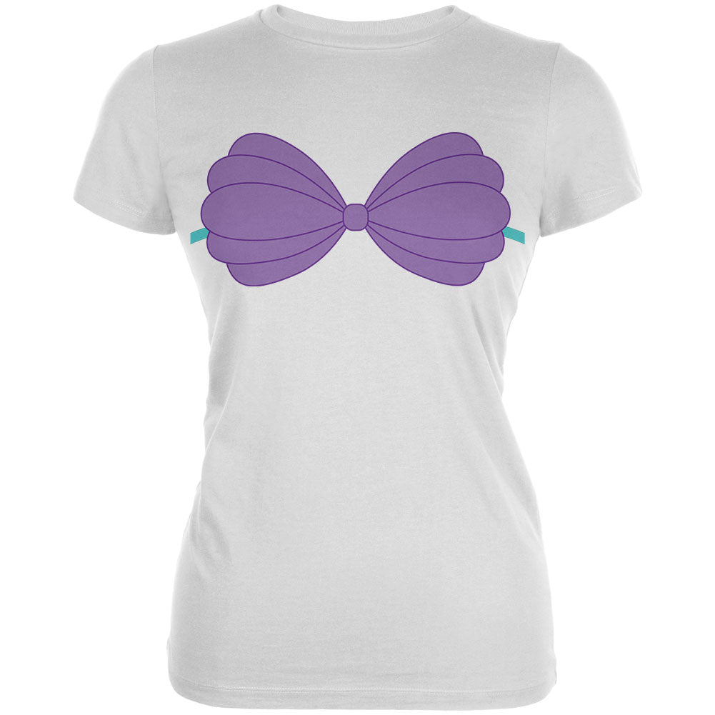 Halloween Purple Shell Bra Costume White Juniors Soft T-Shirt Juniors T-Shirts Old Glory XS White