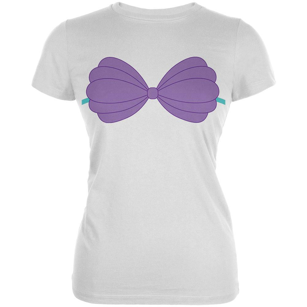 Halloween Purple Shell Bra Costume White Juniors Soft T-Shirt Juniors T-Shirts Old Glory 2XL White