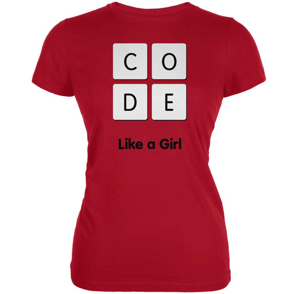 Code Like a Girl Red Juniors Soft T-Shirt Juniors T-Shirts Old Glory 2XL Red