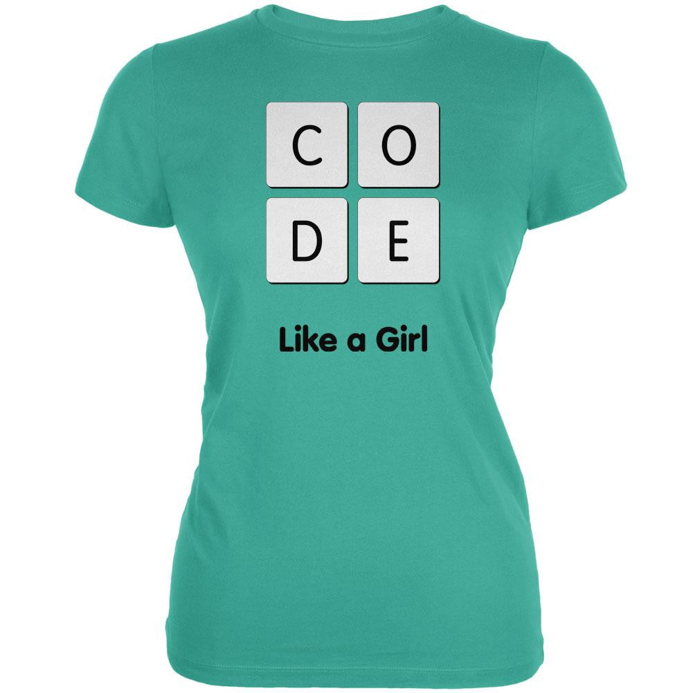 Code Like a Girl Teal Juniors Soft T-Shirt Juniors T-Shirts Old Glory 2X Green