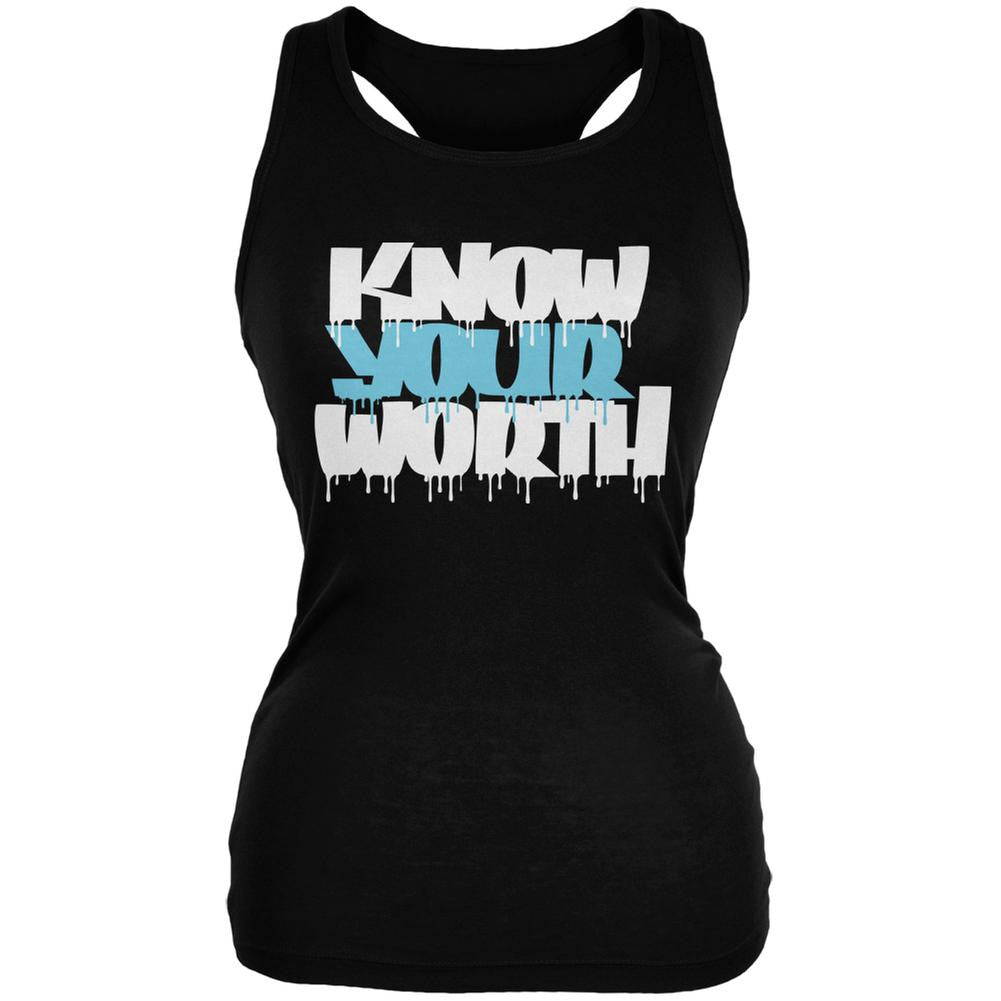 Know Your Worth Black Juniors Soft Tank Top Juniors Tank Tops Old Glory 2XL Black