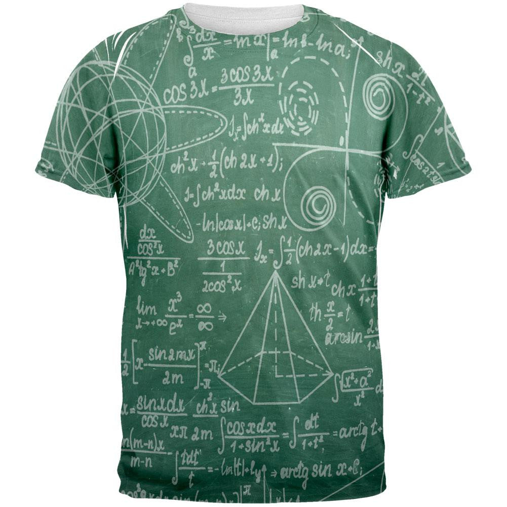 Math Geek Formulas Chalkboard All Over Adult T-Shirt Men's T-Shirts Old Glory 2XL White