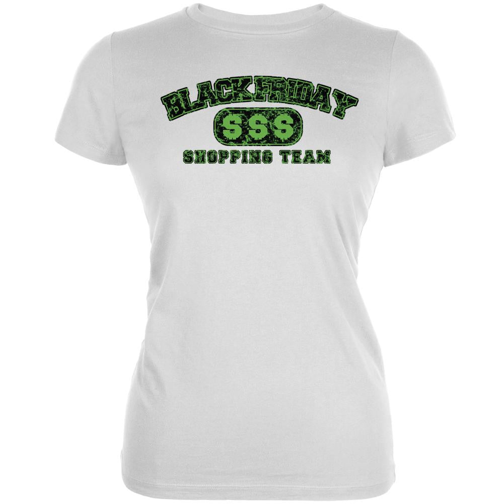 Black Friday Shopping Team White Juniors Soft T-Shirt Juniors T-Shirts Old Glory 2XL White