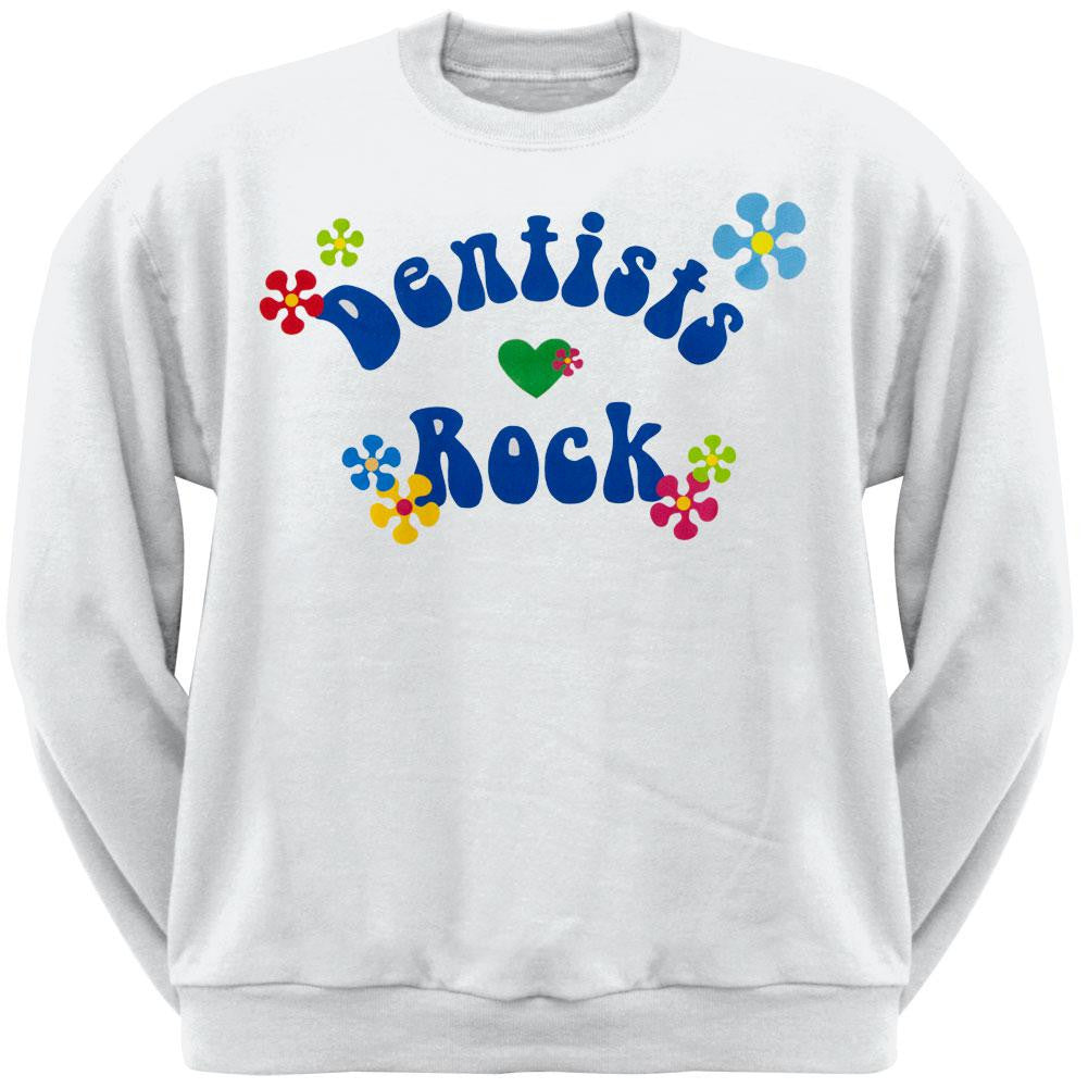 Dentists Rock Hippie Style Logo Adult Sweatshirt Men's Sweatshirts Old Glory 2XL White