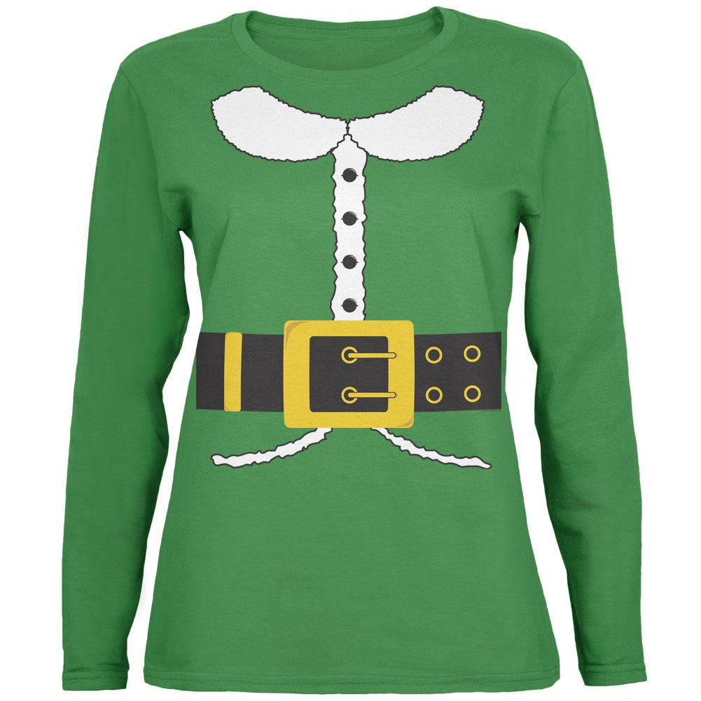 Holiday Elf Costume Green Womens Long Sleeve T-Shirt Green