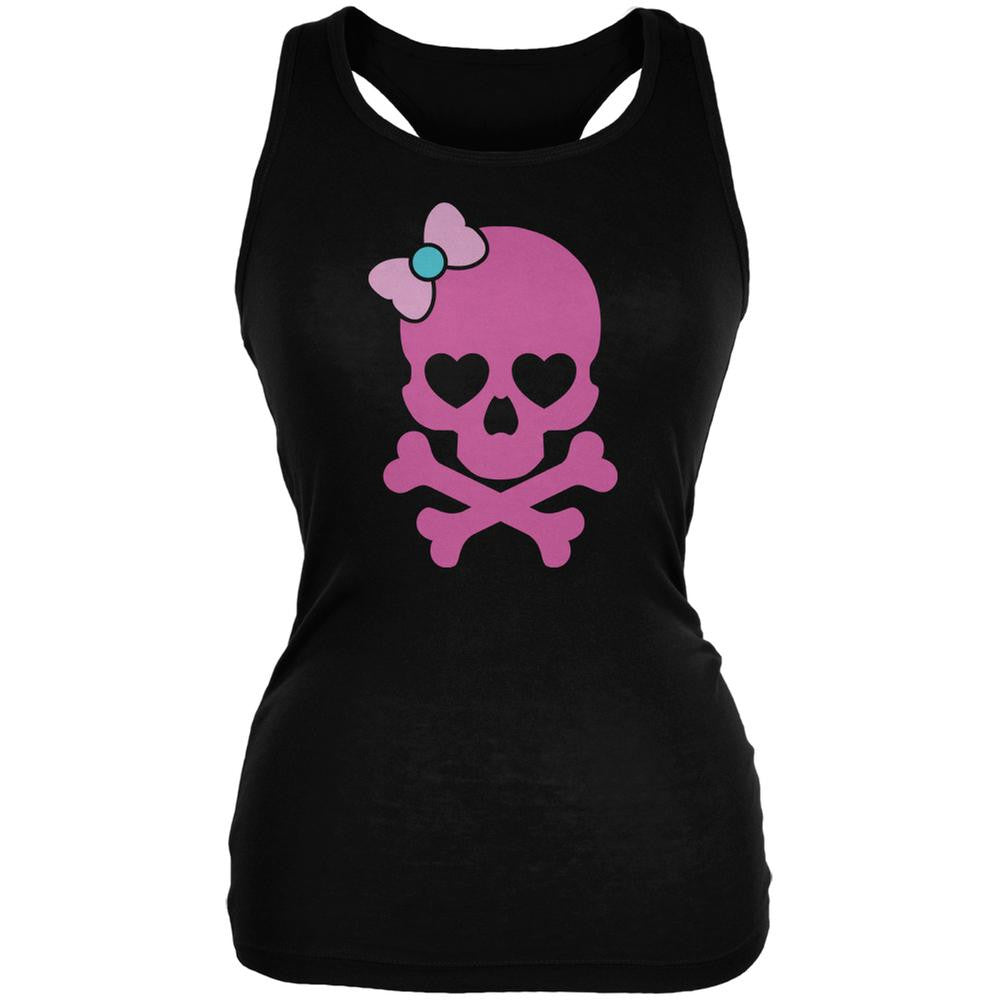 Halloween Pink Skull and Bow Black Juniors Soft Tank Top Juniors Tank Tops Old Glory 2XL Black