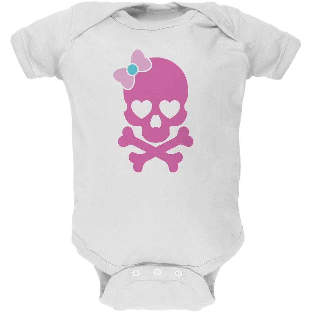 Halloween Pink Skull and Bow White Soft Baby One Piece Baby One Piece Old Glory 0-3M White