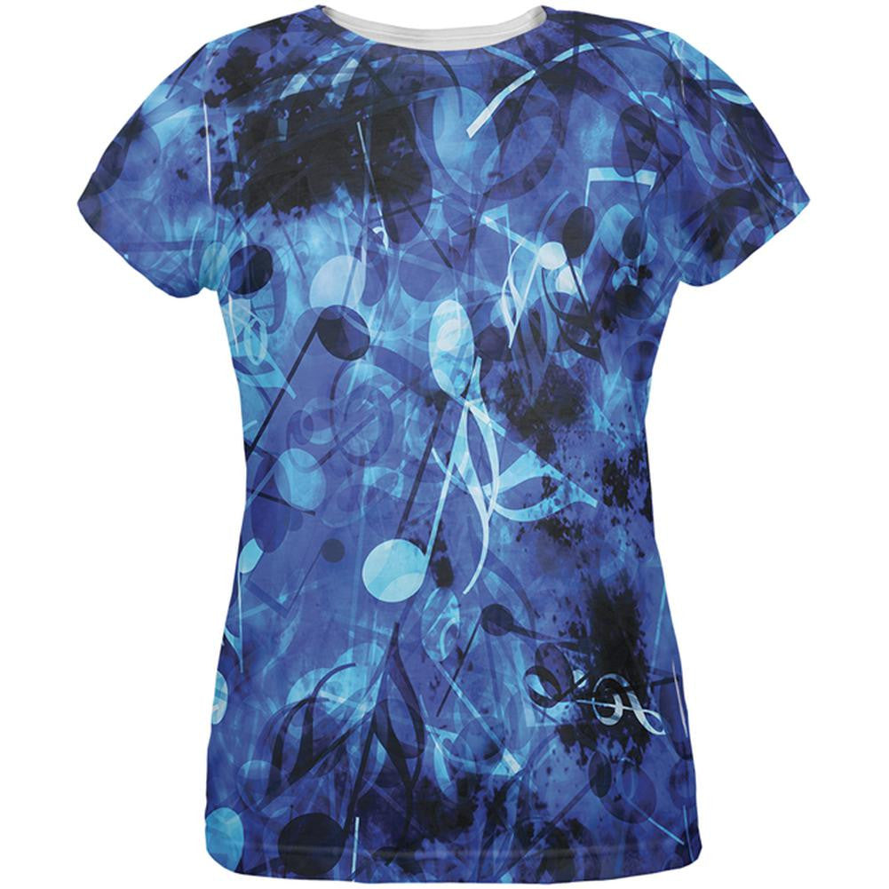 Blues Music Medley All Over Womens T-Shirt Women's T-Shirts Old Glory 2XL White