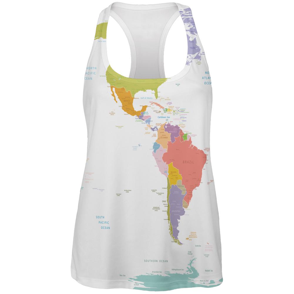 World Traveler Global Map All Over Womens Racerback Tank Top Women's Tank Tops Old Glory 2XL White