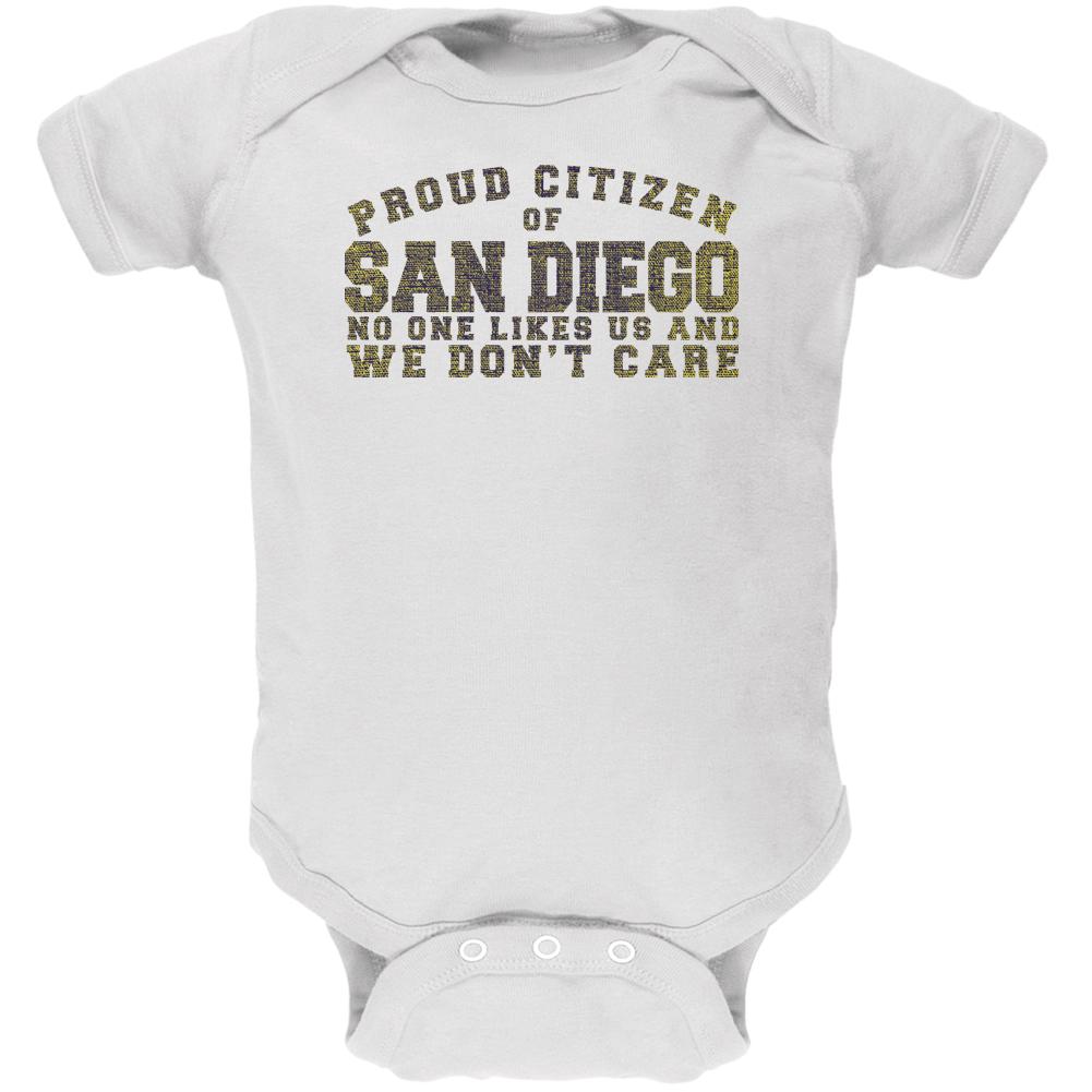 Proud No One Likes San Diego White Soft Baby One Piece Baby One Piece Old Glory 0-3M White