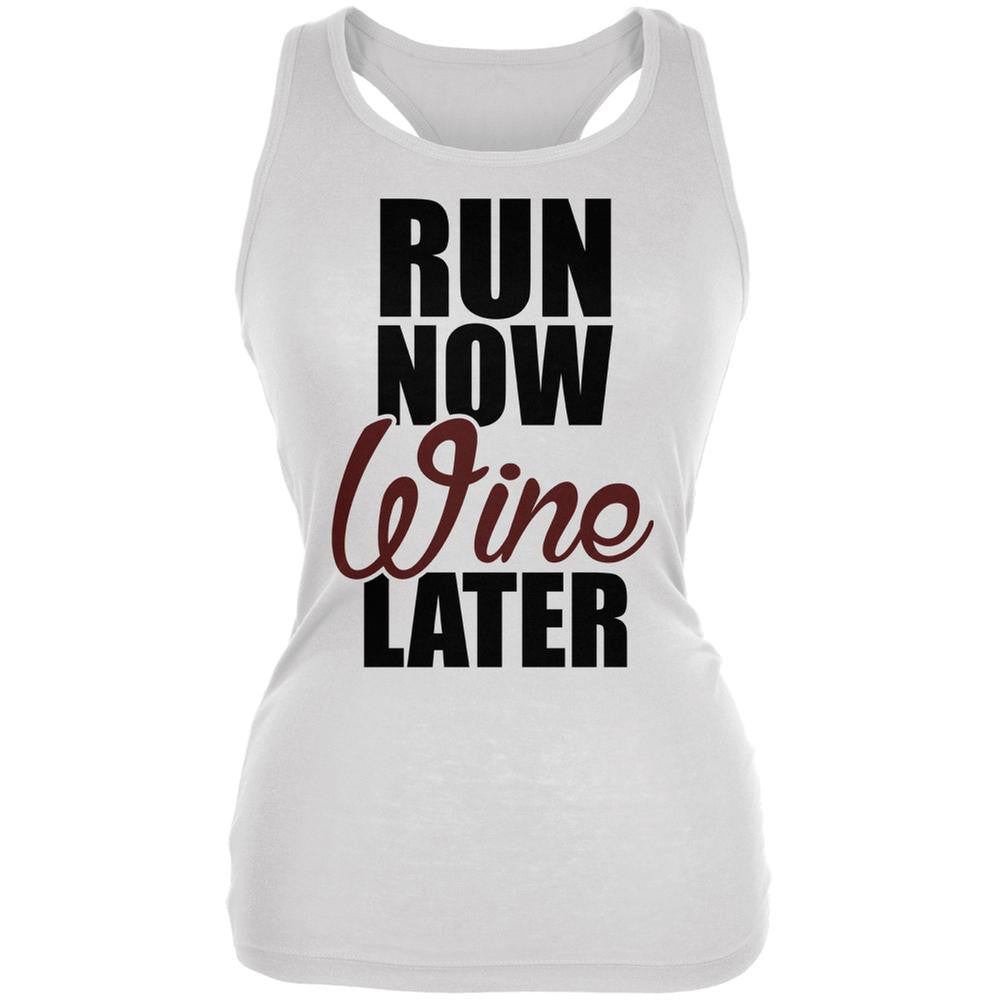 Run Now Wine Later White Juniors Soft Tank Top Juniors Tank Tops Old Glory 2XL White