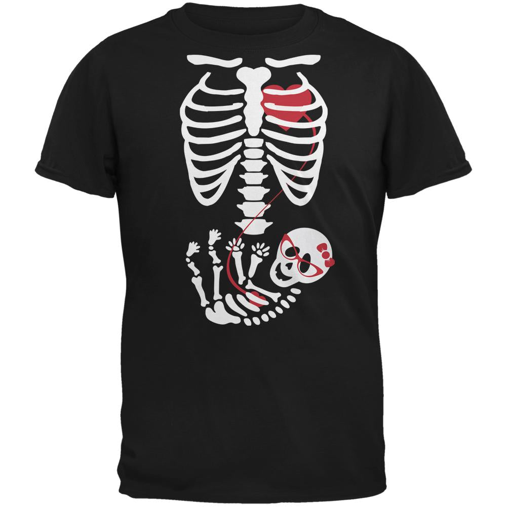 Halloween Skeleton Costume with Baby Girl in Geek Glasses Unisex T Shirt - Black Men's T-Shirts Old Glory SM