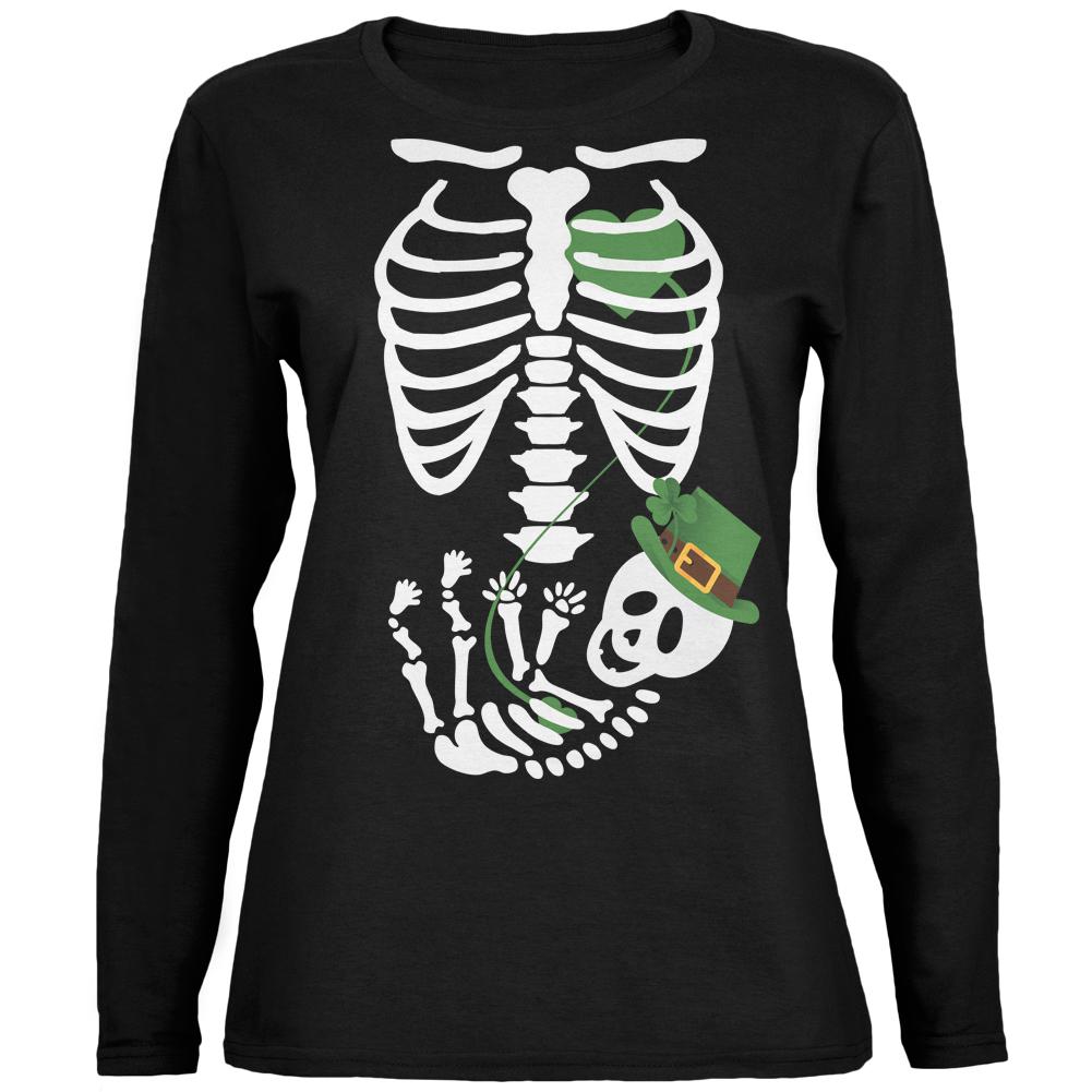 Halloween Irish Baby Skeleton Black Womens Long Sleeve T-Shirt Women's Long Sleeves Old Glory 2XL Black