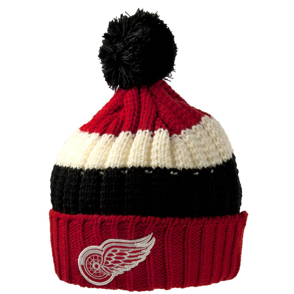 Detroit Red Wings - Logo Slope Adult Pom Pom Knit Hat Knit Hats Old Glory OS Multicoloured