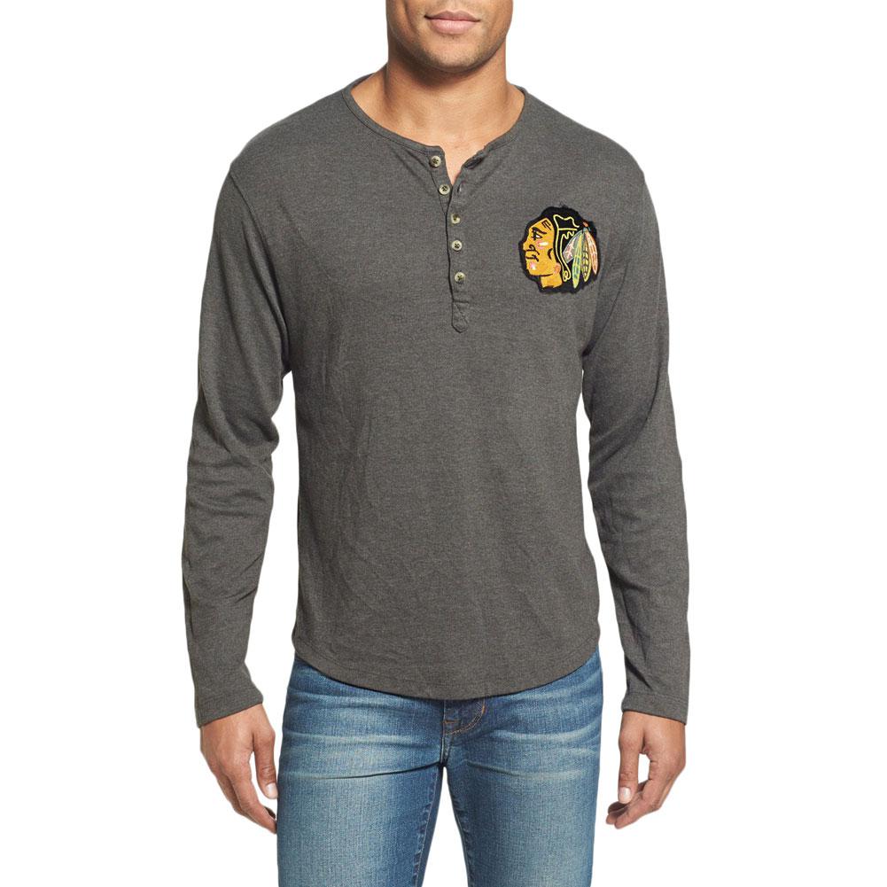 Chicago Blackhawks - Chest Logo Primo Adult Henley Long Sleeve T-Shirt Men's Long Sleeves Chicago Blackhawks 2XL Black