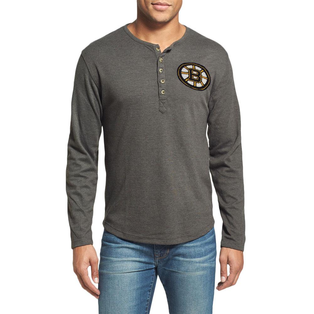 Boston Bruins - Chest Logo Primo Adult Henley Long Sleeve T-Shirt Men's Long Sleeves Boston Bruins 2XL Black